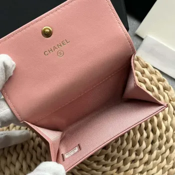 Chanel AP1790 19 flap Card Holder shiny lambskin gold tone ruthenium finish metal Pink