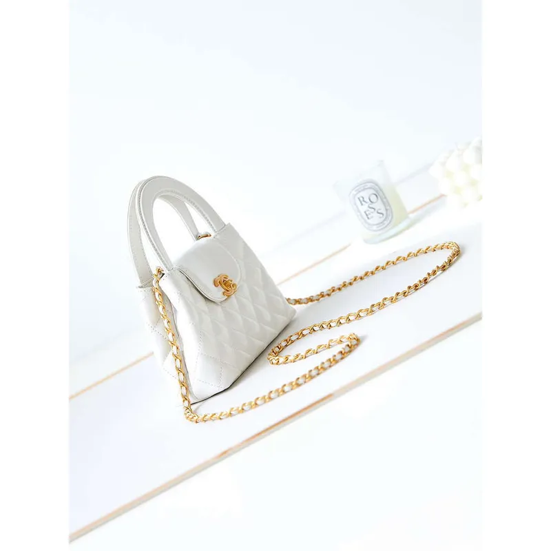 Chanel AS4416 Mini Shopping Bag shiny aged Calfskin gold tone metal Off White