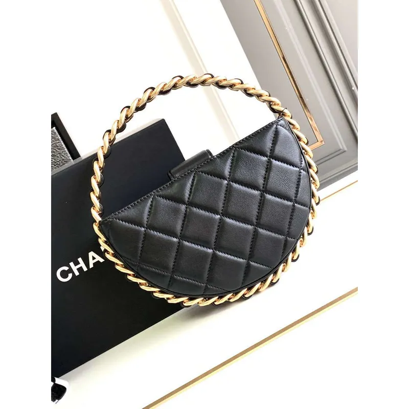 Chanel AP3583 Pouch Mixed Fibers 22CM Calfskin & Gold Tone Metal Black