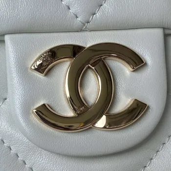 Chanel AS4359 Shopping Bag Shiny Lambskin Gold Metal White