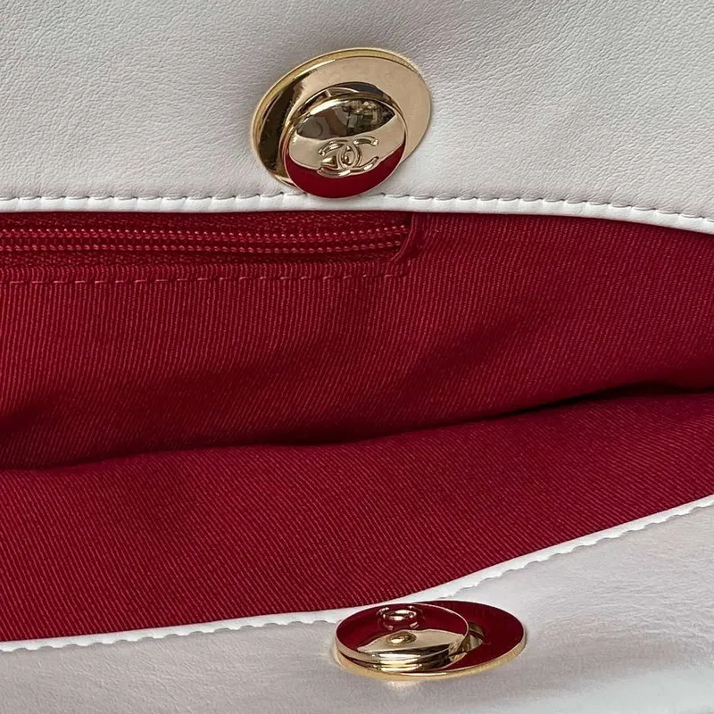 Chanel AS4359 Shopping Bag Shiny Lambskin Gold Metal White