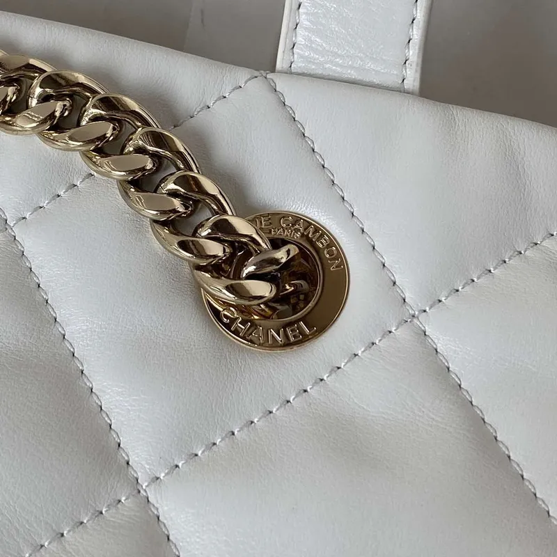 Chanel AS4359 Shopping Bag Shiny Lambskin Gold Metal White