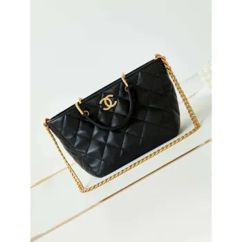 Chanel AS4188 Small Hobo Bag Shiny lambskin Gold Metal Black