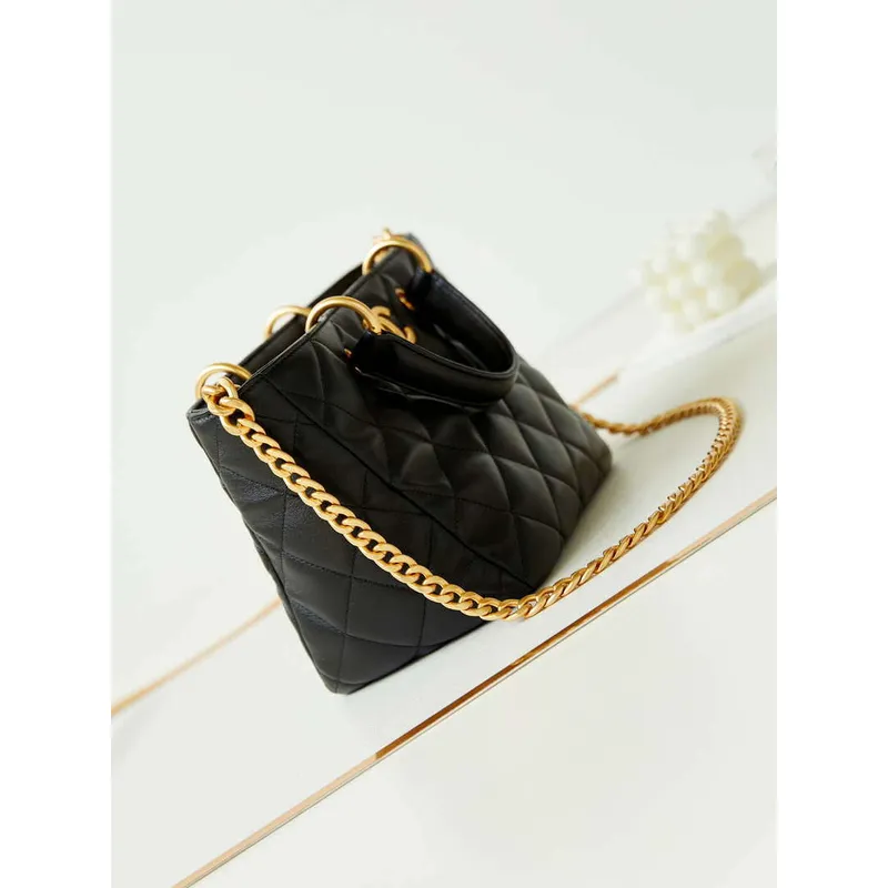 Chanel AS4188 Small Hobo Bag Shiny lambskin Gold Metal Black