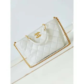 Chanel AS4188 Small Hobo Bag Shiny lambskin Gold Metal White