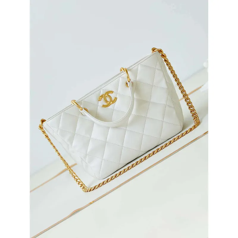 Chanel AS4188 Small Hobo Bag Shiny lambskin Gold Metal White
