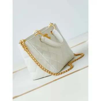 Chanel AS4188 Small Hobo Bag Shiny lambskin Gold Metal White