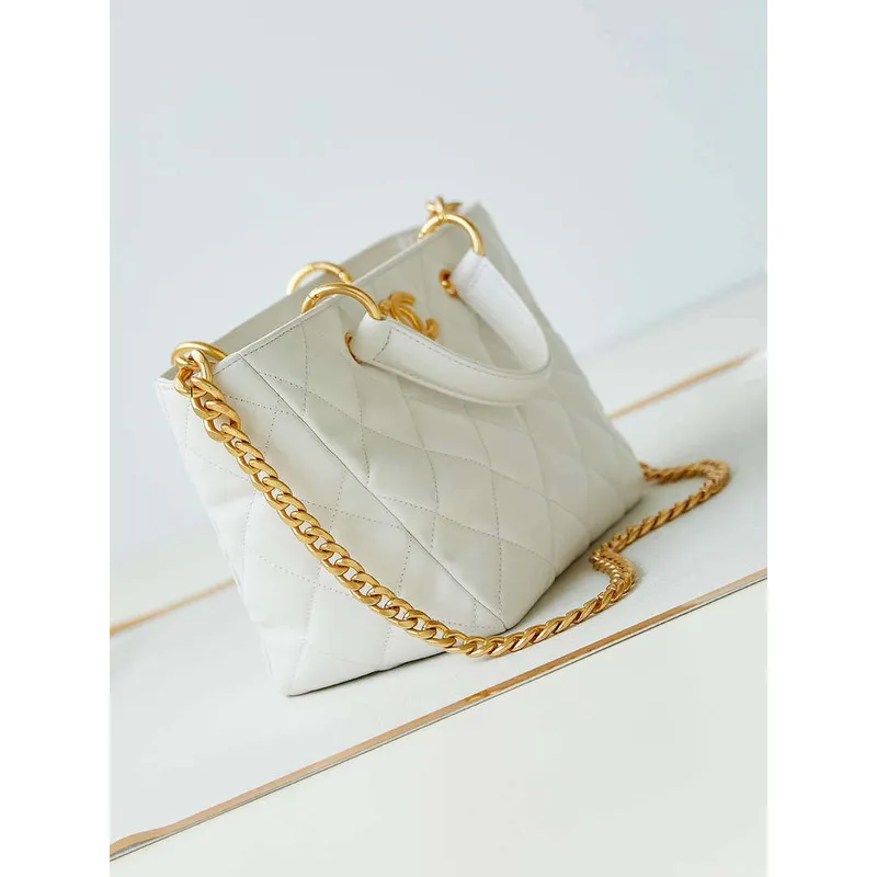 Chanel AS4188 Small Hobo Bag Shiny lambskin Gold Metal White