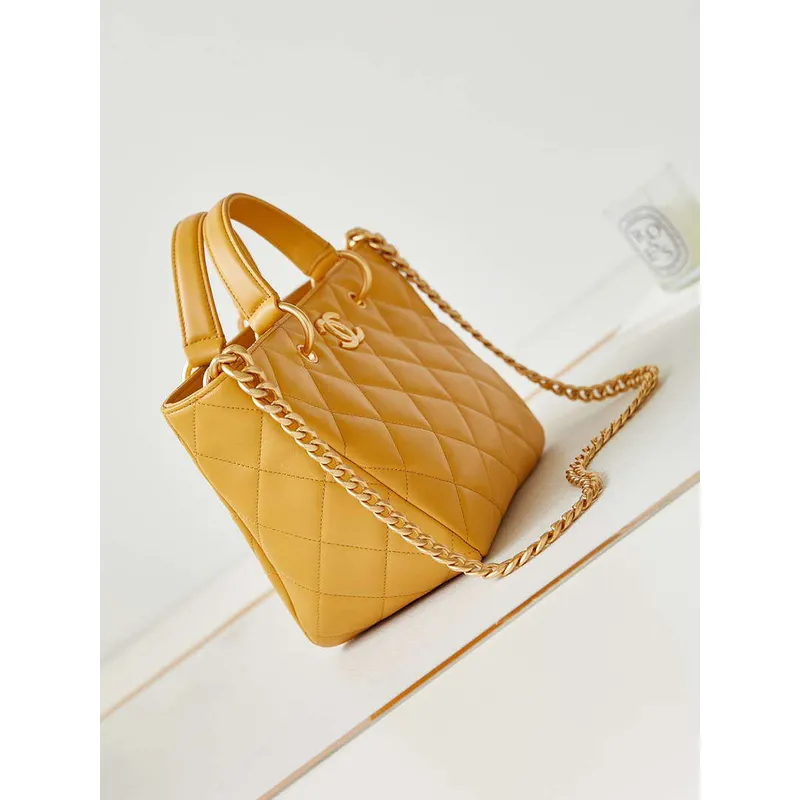 Chanel AS4188 Small Hobo Bag Shiny lambskin Gold Metal Yellow