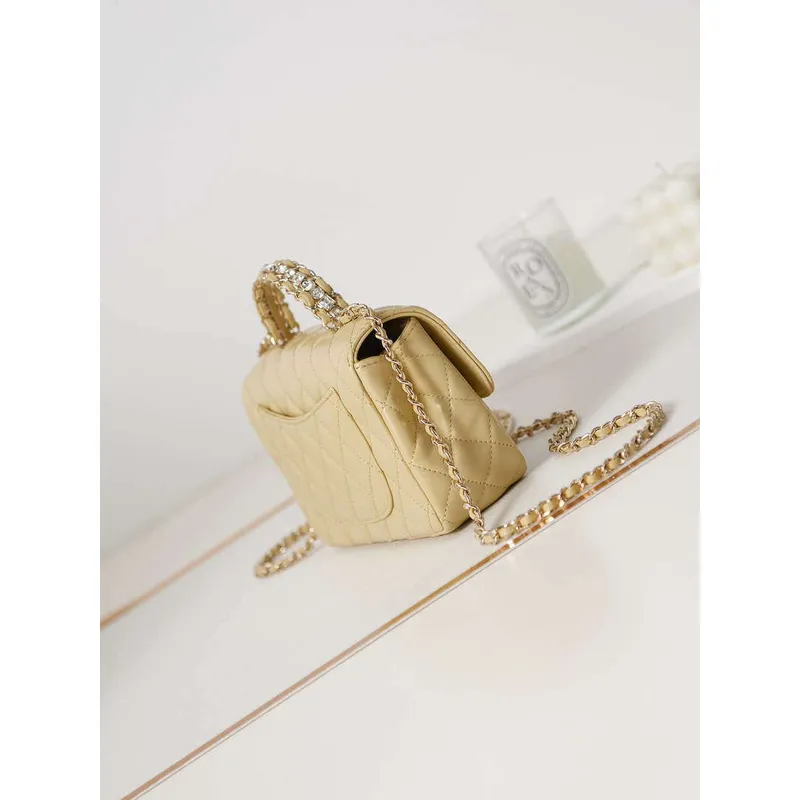 Chanel AS4141 Camellia Embossed Flap With top Handle Bag Beige