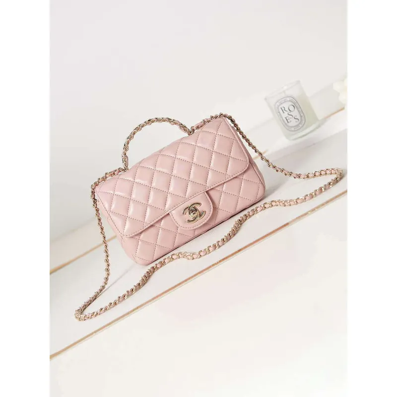 Chanel AS4141 Camellia Embossed Flap With top Handle Bag Pink