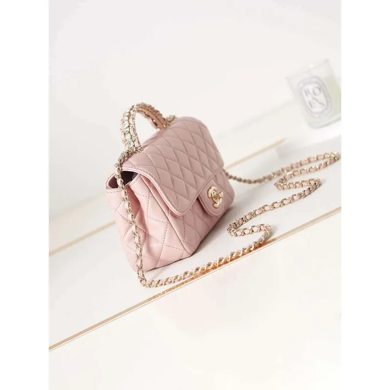 Chanel AS4141 Camellia Embossed Flap With top Handle Bag Pink