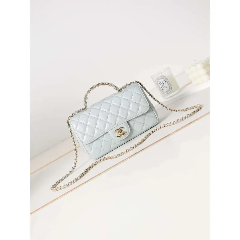 Chanel AS4141 Camellia Embossed With top Handle Bag Light Blue