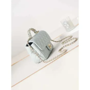 Chanel AS4141 Camellia Embossed With top Handle Bag Light Blue