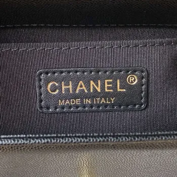 Chanel A94805 Boy Flap Bag With Handle Grained Shiny Calfskin Gold Tone Metal Black