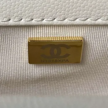 Chanel A94805 Boy Flap Bag With Handle Grained Shiny Calfskin Gold Tone Metal White