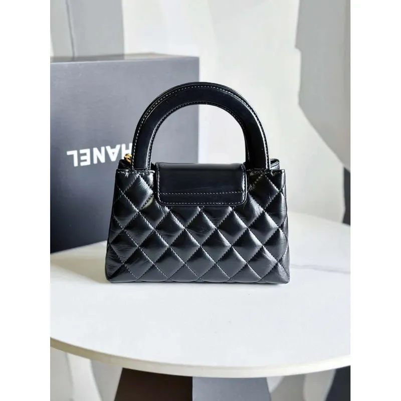 Chanel AS4416 Mini  Shopping Bag shiny aged Calfskin gold tone metal Black