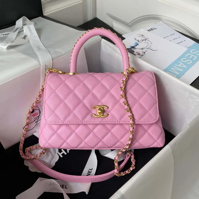 Chanel 23P Medium Flap Bag With Brown Top Handle Bag A92990 Pink