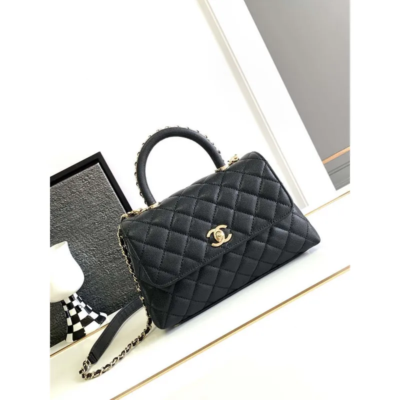 Chanel 23P Medium Flap Bag With Brown Top Handle Bag A92990 Black