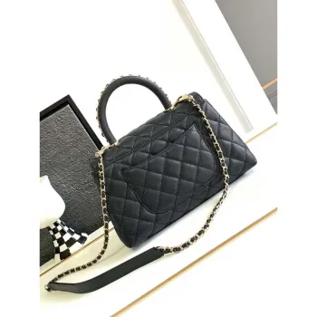 Chanel 23P Medium Flap Bag With Brown Top Handle Bag A92990 Black