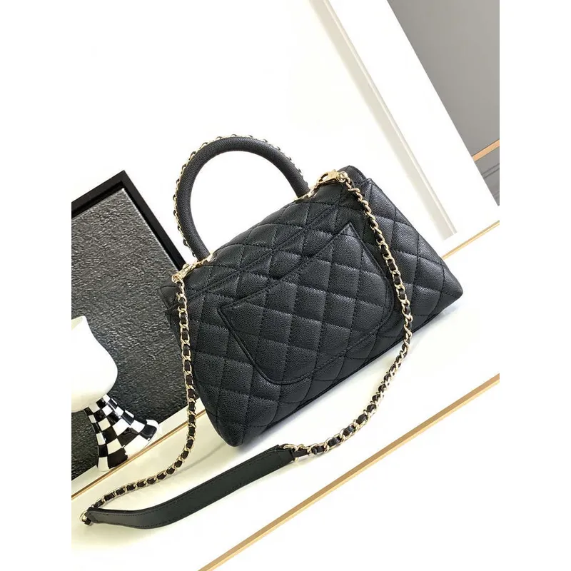 Chanel 23P Medium Flap Bag With Brown Top Handle Bag A92990 Black