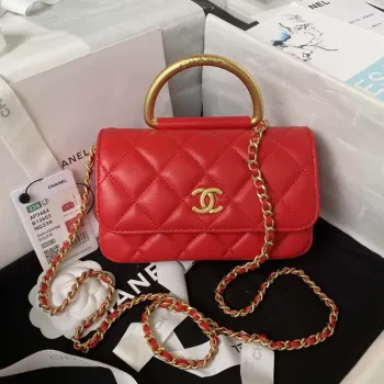Chanel AP3484 CLUTCH WITH CHAIN Shiny Lambskin & Gold Tone Metal Red