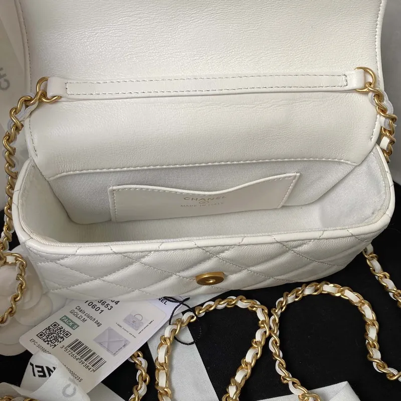 Chanel AP3484 CLUTCH WITH CHAIN Shiny Lambskin & Gold Tone Metal White