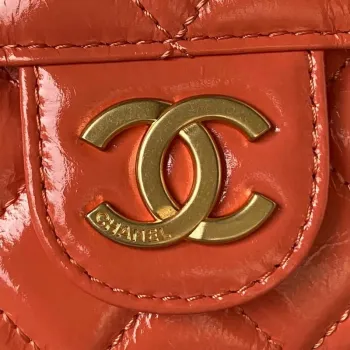 Chanel AS4323 Small Hobo Bag Shiny Crumpled Calfskin Gold Metal Orange