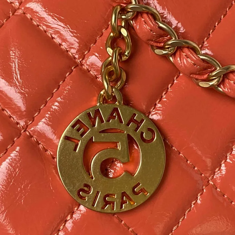 Chanel AS4323 Small Hobo Bag Shiny Crumpled Calfskin Gold Metal Orange