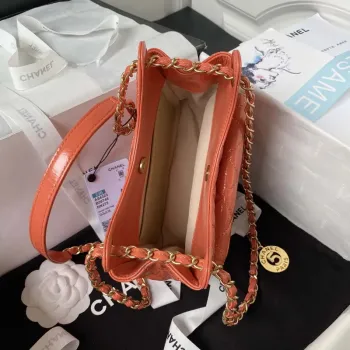 Chanel AS4323 Small Hobo Bag Shiny Crumpled Calfskin Gold Metal Orange