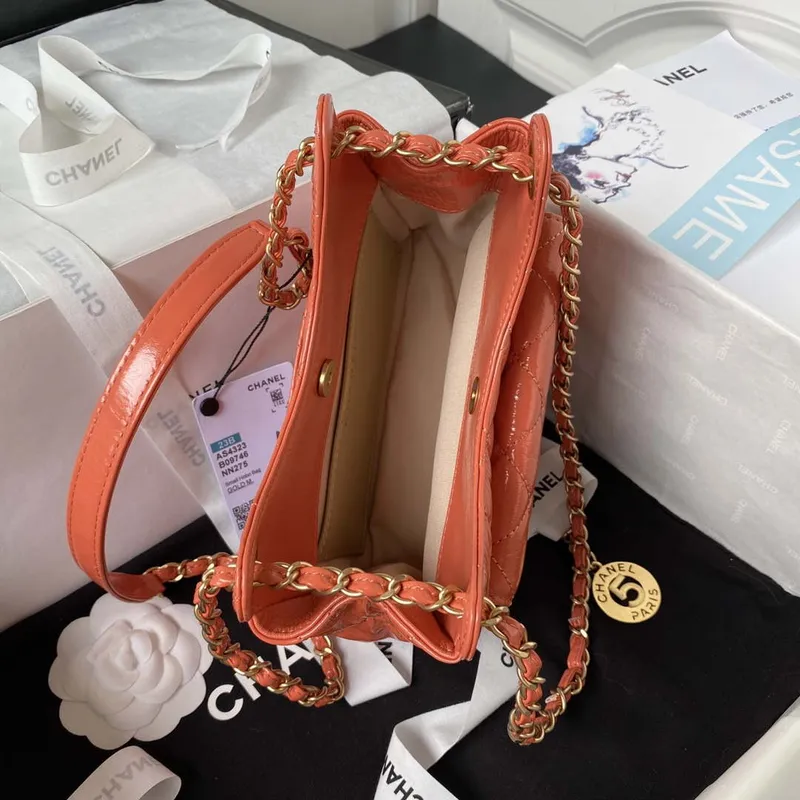 Chanel AS4323 Small Hobo Bag Shiny Crumpled Calfskin Gold Metal Orange