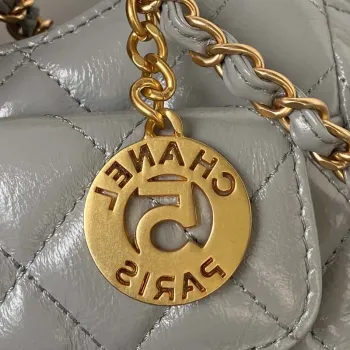 Chanel AS4323 Small Hobo Bag Shiny Crumpled Calfskin Gold Metal Gray