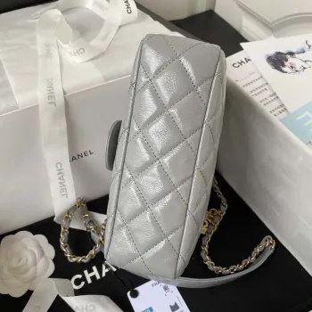 Chanel AS4323 Small Hobo Bag Shiny Crumpled Calfskin Gold Metal Gray