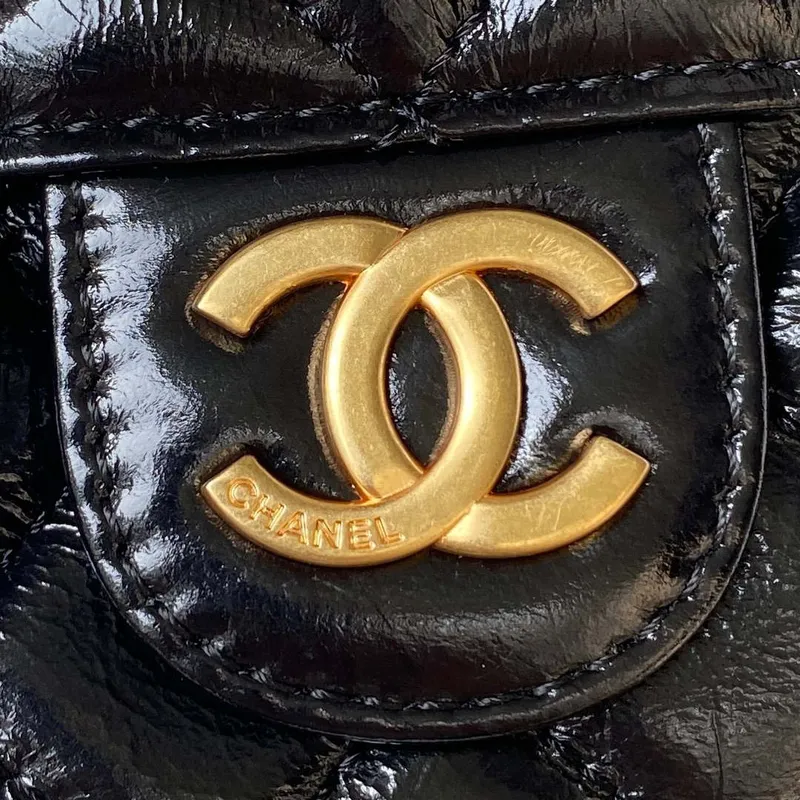 Chanel AS4323 Small Hobo Bag Shiny Crumpled Calfskin Black Gold Metal