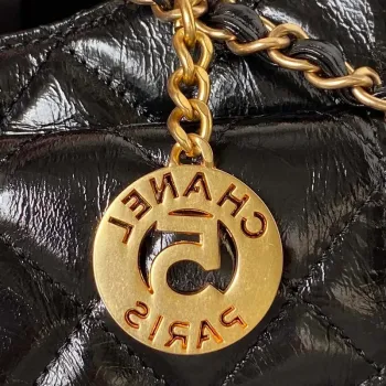 Chanel AS4323 Small Hobo Bag Shiny Crumpled Calfskin Black Gold Metal