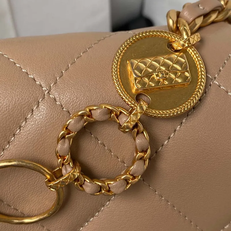 Chanel AS4274 Mini Flap Crossbody Bag Lambskin Apricot