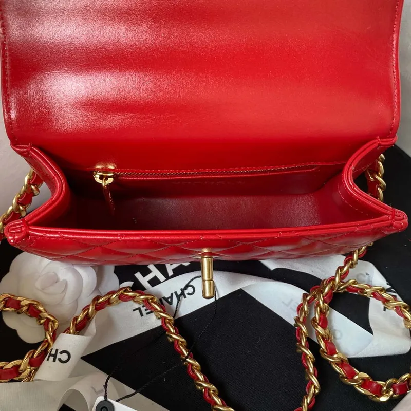 Chanel AS4306 Small Flap bag with Handle Lambskin Red