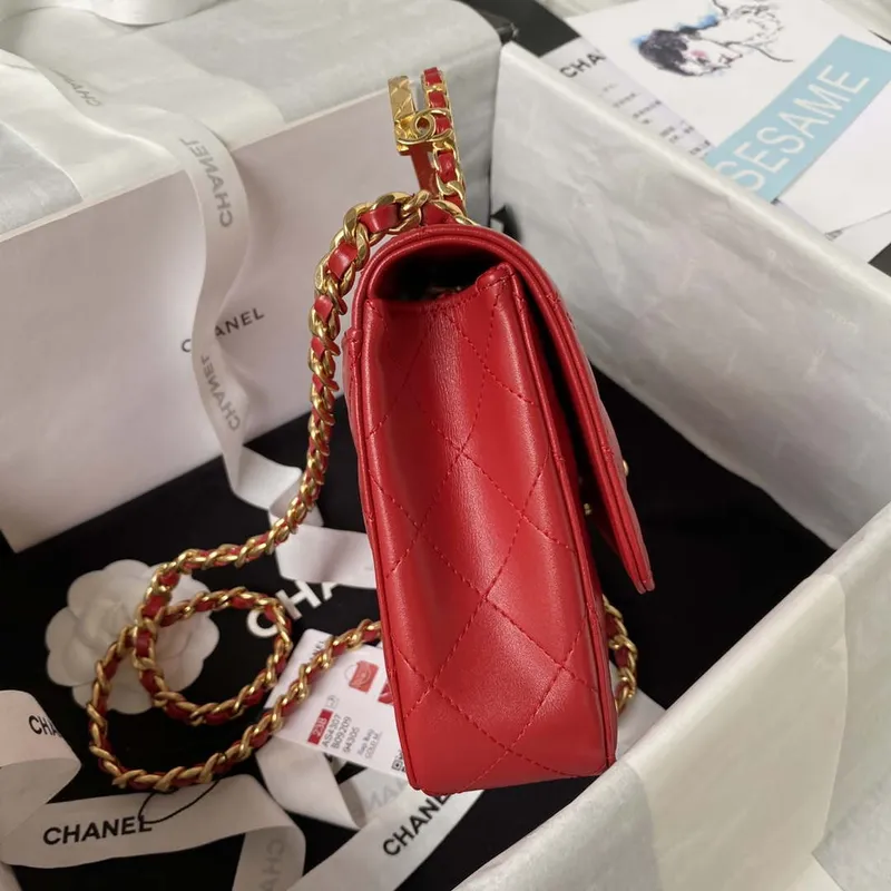 Chanel AS4307 Flap bag with Handle Lambskin Red