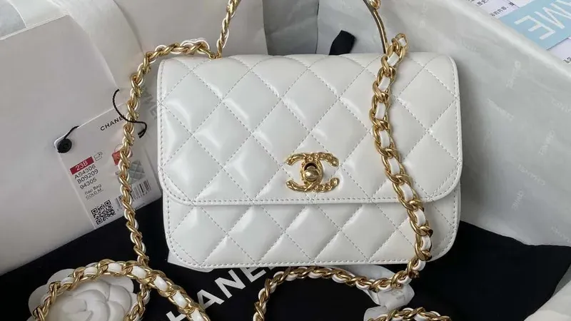 Chanel AS4307 Flap Bag with Handle — White Lambskin Elegance