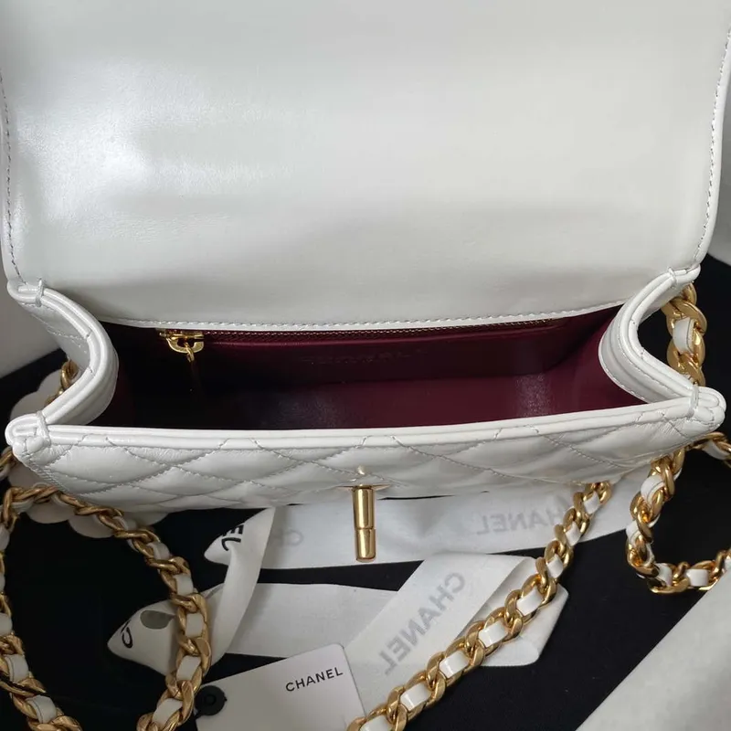 Chanel AS4307 Flap bag with Handle Lambskin white