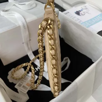 Chanel AS4368 Large HOBO Bag Shiny Crumpled Lambskin & Gold Tone Metal Apricot