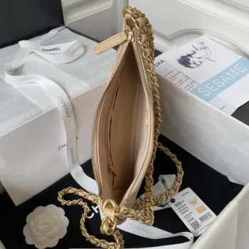 Chanel AS4368 Large HOBO Bag Shiny Crumpled Lambskin & Gold Tone Metal Apricot