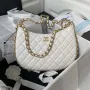 Chanel AS4368 Large HOBO Bag Shiny Crumpled Lambskin & Gold Tone Metal White