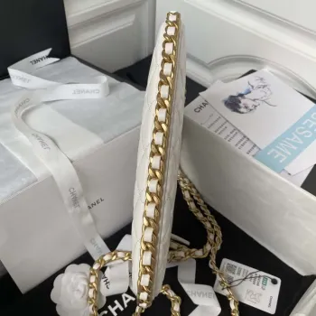 Chanel AS4368 Large HOBO Bag Shiny Crumpled Lambskin & Gold Tone Metal White