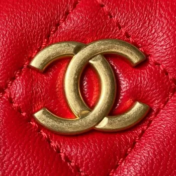 Chanel AS4368 Large HOBO Bag Shiny Crumpled Lambskin & Gold Tone Metal Red