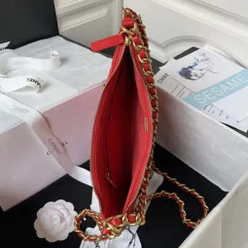 Chanel AS4368 Large HOBO Bag Shiny Crumpled Lambskin & Gold Tone Metal Red