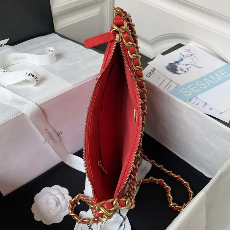 Chanel AS4368 Large HOBO Bag Shiny Crumpled Lambskin & Gold Tone Metal Red