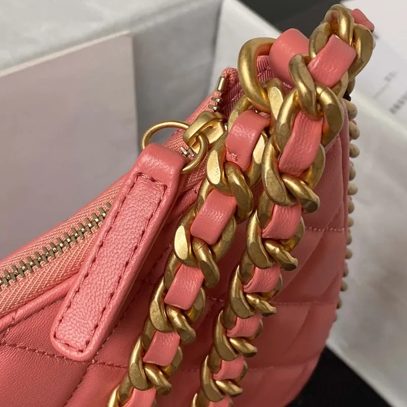 Chanel AS4368 Large HOBO Bag Shiny Crumpled Lambskin & Gold Tone Metal Pink