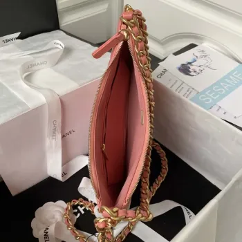 Chanel AS4368 Large HOBO Bag Shiny Crumpled Lambskin & Gold Tone Metal Pink