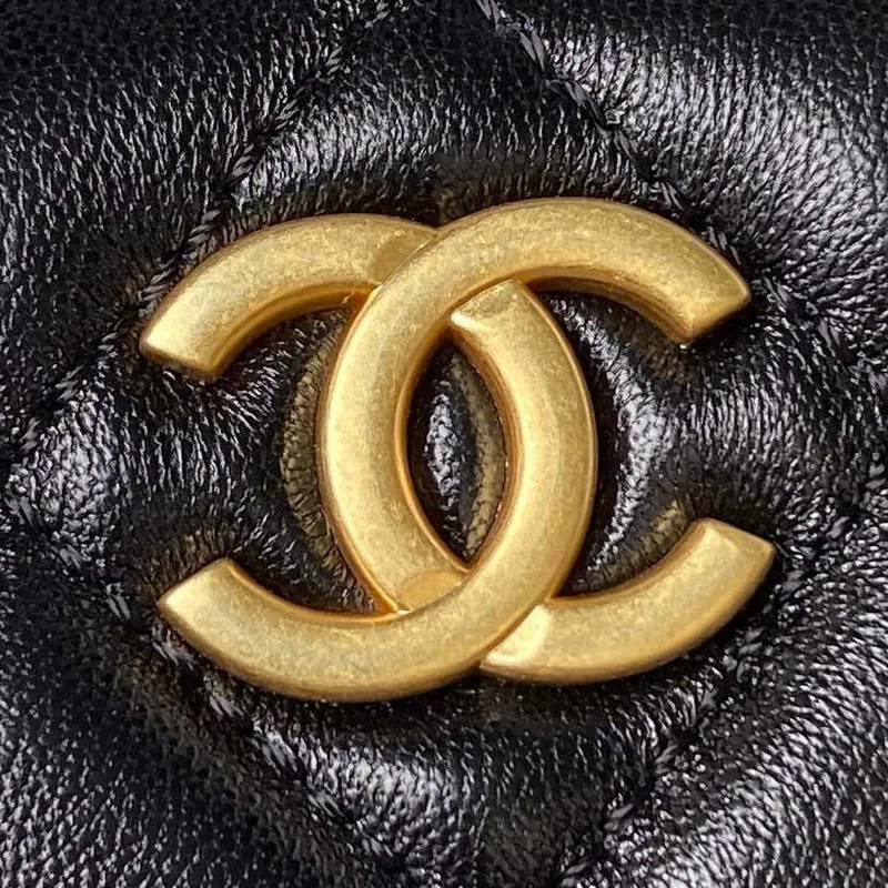Chanel AS4368 Large HOBO Bag Shiny Crumpled Lambskin & Gold Tone Metal Black